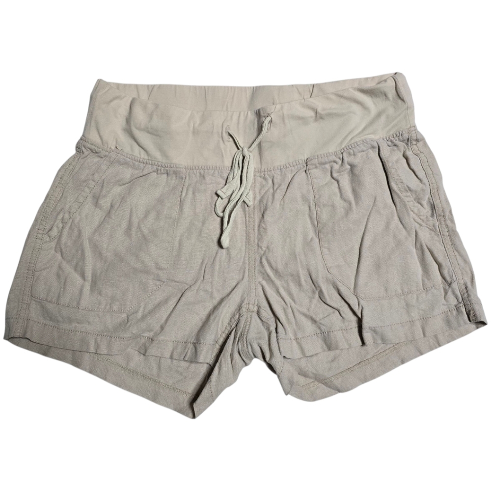 Angel Kiss Maternity Shorts Size L Large Khaki Linen Soft Stretch Pockets Pants